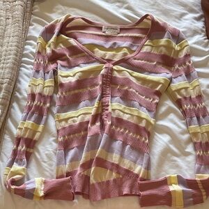 Lovers + Friends Pink and Yellow Striped Long Sleeve Top